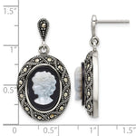 Sterling Silver Antiqued Marcasite Black Agate and MOP Cameo Earrings - Product Photo