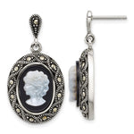Sterling Silver Antiqued Marcasite Black Agate and MOP Cameo Earrings - Product Photo