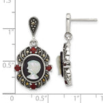 Sterling Silver Antiqued Marcasite Garnet Blk Agate and MOP Cameo Earrings - Product Photo