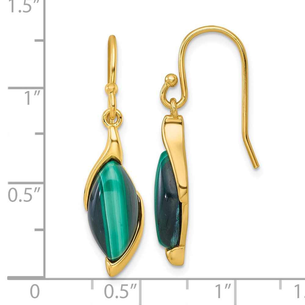 Sterling Silver Gold-Tone Polished Fancy Malachite Dangle Earrings - Product Photo