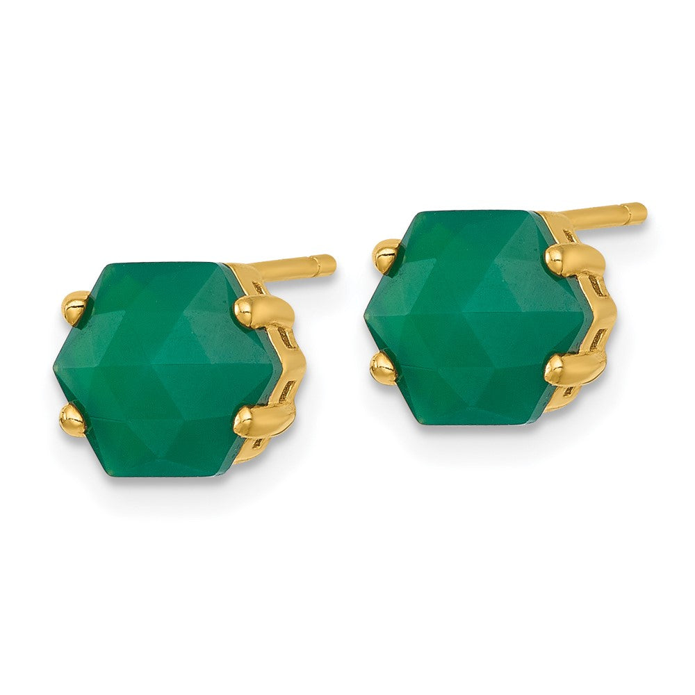 Sterling Silver Gold-tone Green Chalcedony Post Earrings - Product Photo
