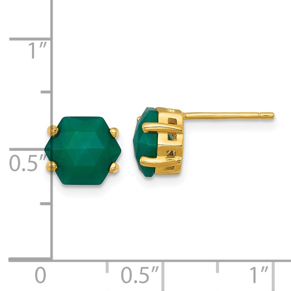 Sterling Silver Gold-tone Green Chalcedony Post Earrings - Product Photo