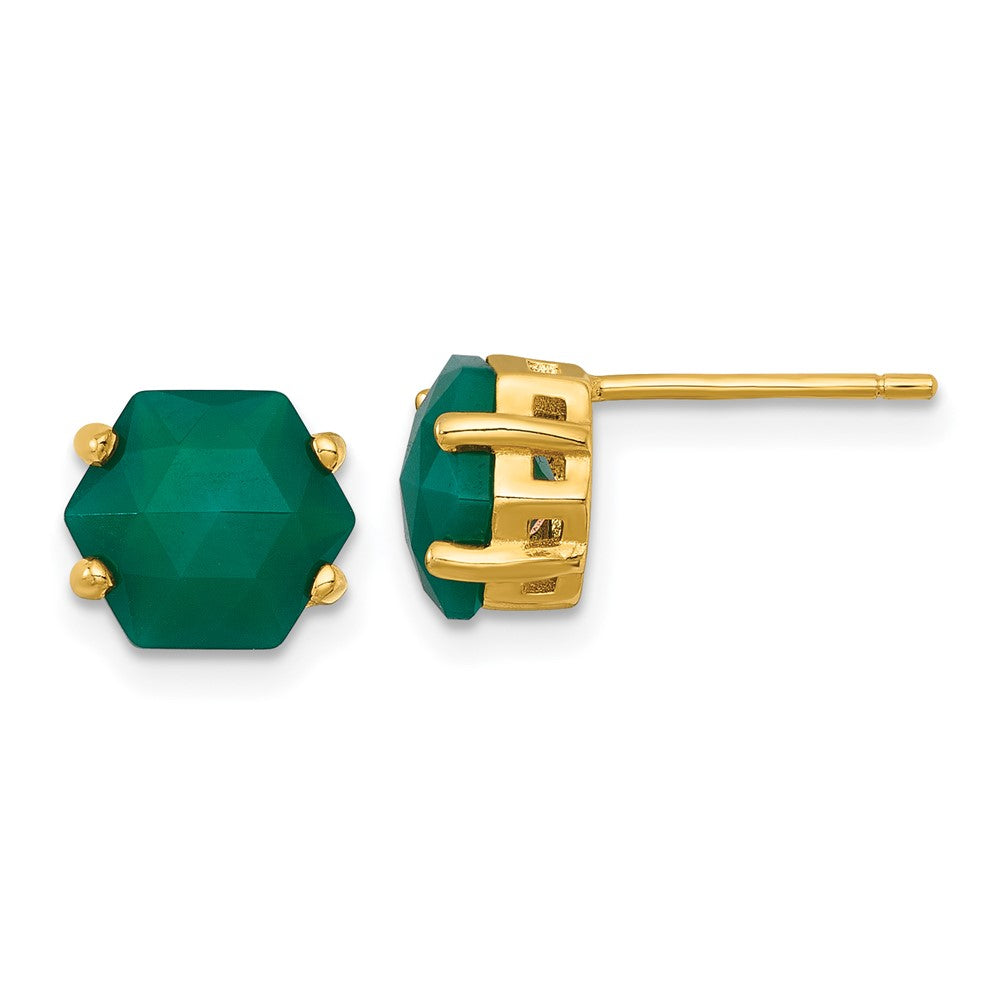 Sterling Silver Gold-tone Green Chalcedony Post Earrings