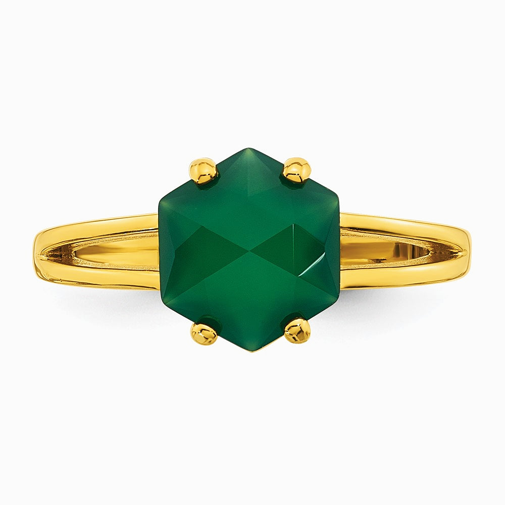 Sterling Silver Gold-tone Green Chalcedony Ring - Product Photo