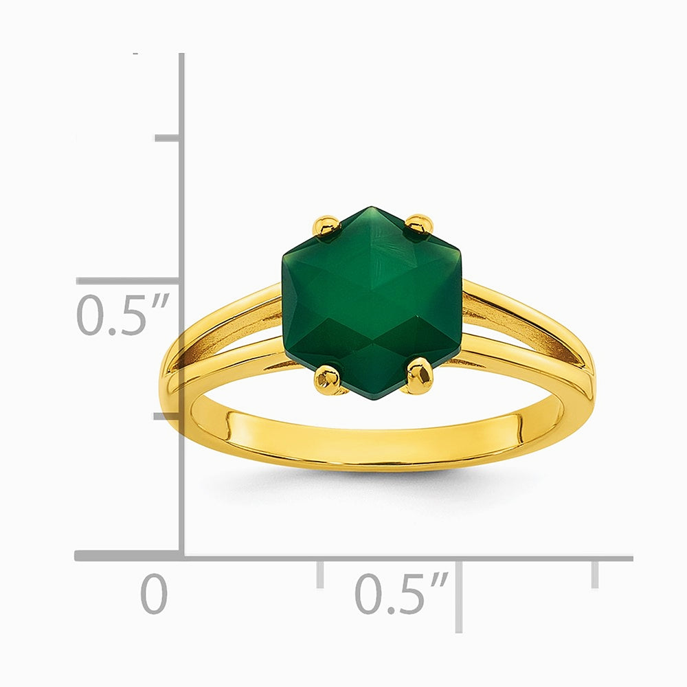 Sterling Silver Gold-tone Green Chalcedony Ring - Product Photo