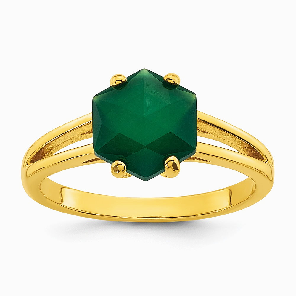 Sterling Silver Gold-tone Green Chalcedony Ring