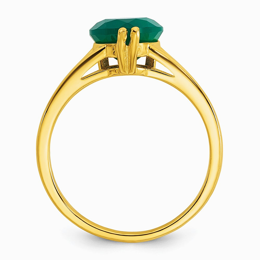 Sterling Silver Gold-tone Green Chalcedony Heart Ring - Product Photo