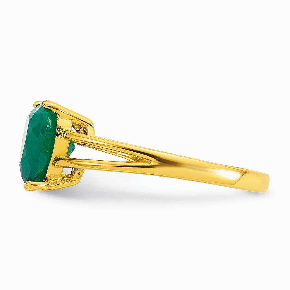 Sterling Silver Gold-tone Green Chalcedony Heart Ring - Product Photo