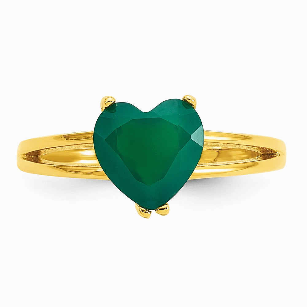 Sterling Silver Gold-tone Green Chalcedony Heart Ring - Product Photo