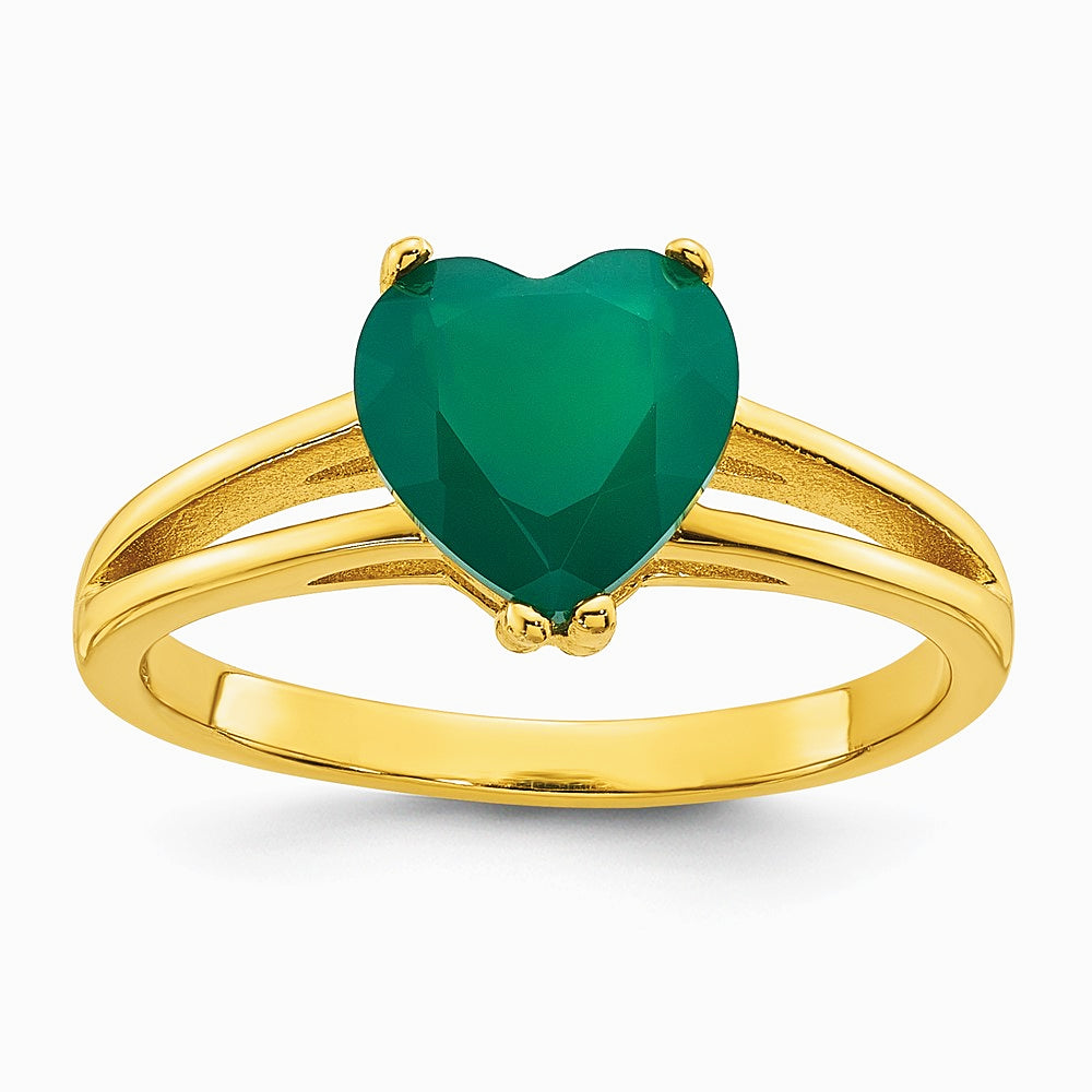 Sterling Silver Gold-tone Green Chalcedony Heart Ring - Product Photo