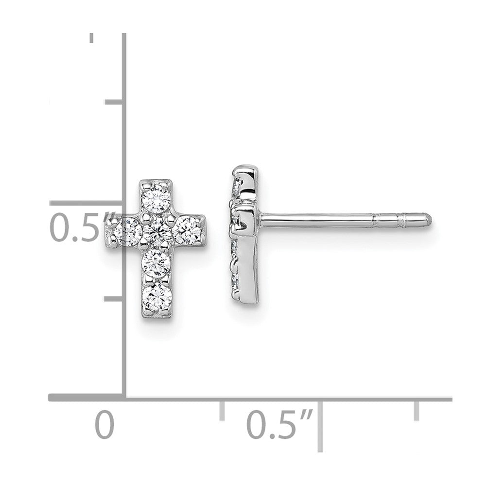 Sterling Silver Rhodium-plated Children's CZ Cross Earrings - Product Photo