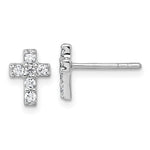 Sterling Silver Rhodium-plated Children's CZ Cross Earrings - Product Photo