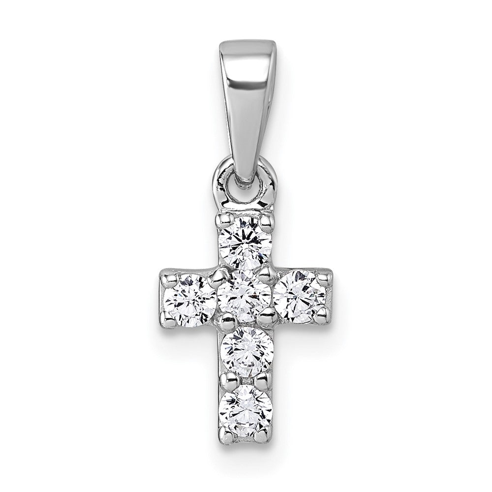 Sterling Silver Rhodium-plated Children's CZ Cross Pendant - Product Photo
