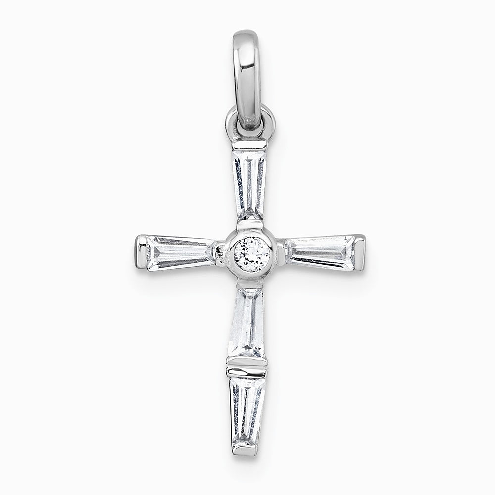 Sterling Silver Rhodium-plated Polished CZ Cross Pendant