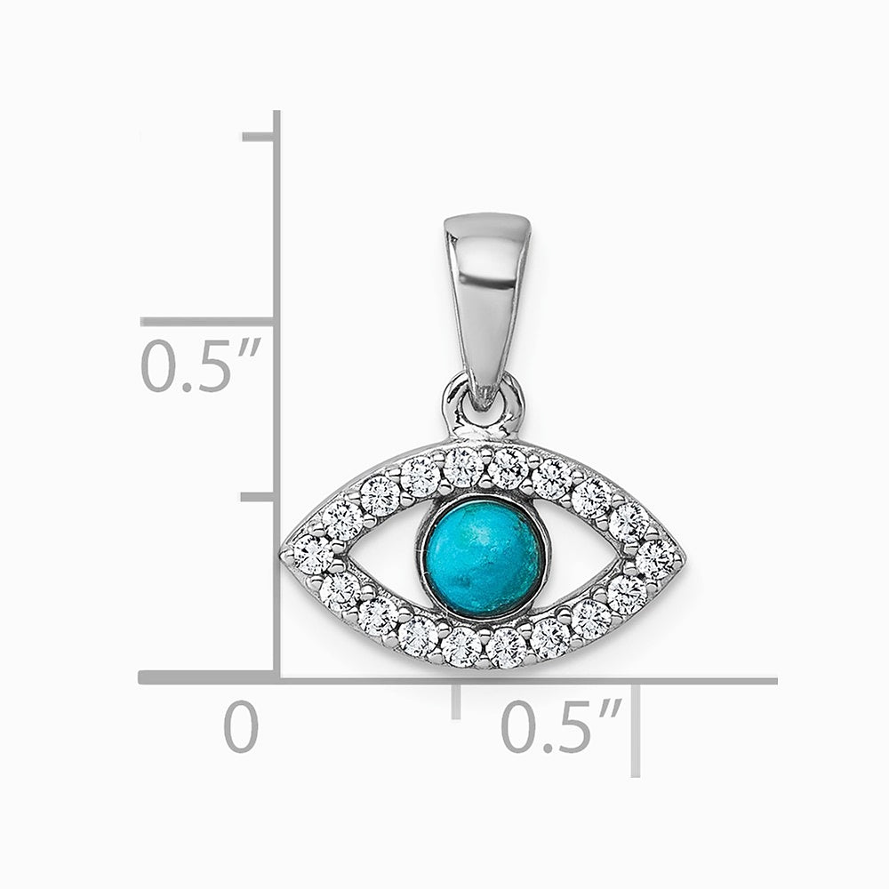 Sterling Silver RH-plated CZ and Compressed Turquoise Evil Eye Pendant - Product Photo