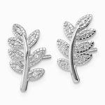 Sterling Silver Rhodium-plated Polished CZ Leaf Post Earrings - Product Photo