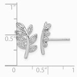 Sterling Silver Rhodium-plated Polished CZ Leaf Post Earrings - Product Photo