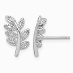 Sterling Silver Rhodium-plated Polished CZ Leaf Post Earrings - Product Photo