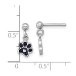 Sterling Silver RH-plt Enamel Black Paw Print w/ Heart Dangle Post Earrings - Product Photo