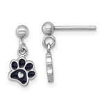 Sterling Silver RH-plt Enamel Black Paw Print w/ Heart Dangle Post Earrings - Product Photo