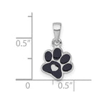 Sterling Silver Rhodium-plated Enamel Black Paw Print With Heart Pendant - Product Photo