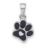 Sterling Silver Rhodium-plated Enamel Black Paw Print With Heart Pendant - Product Photo