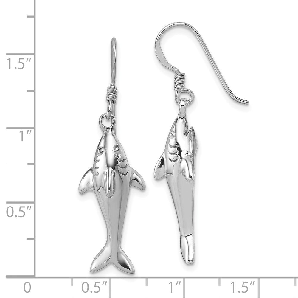 Sterling Silver Rhodium-plated Polished Shark Dangle Earrings - Product Photo