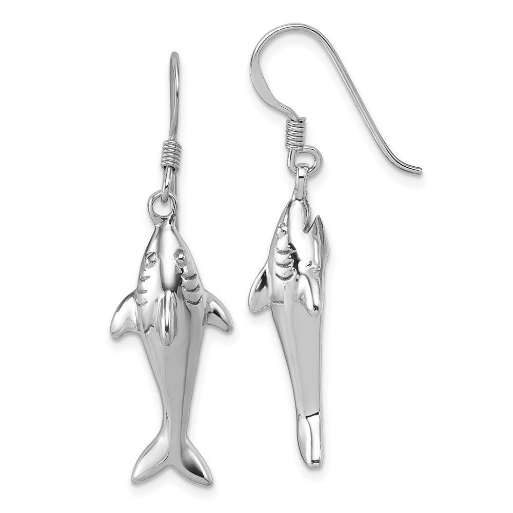 Sterling Silver Rhodium-plated Polished Shark Dangle Earrings - Product Photo