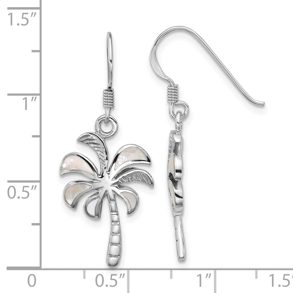 Sterling Silver Rhodium-plated Polished MOP Palm Tree Dangle Earrings - Product Photo