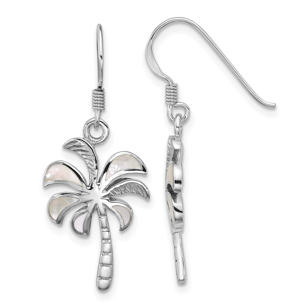 Sterling Silver Rhodium-plated Polished MOP Palm Tree Dangle Earrings