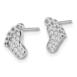 Sterling Silver Rhodium-plated Polished CZ Footprints Post Earrings - Product Photo