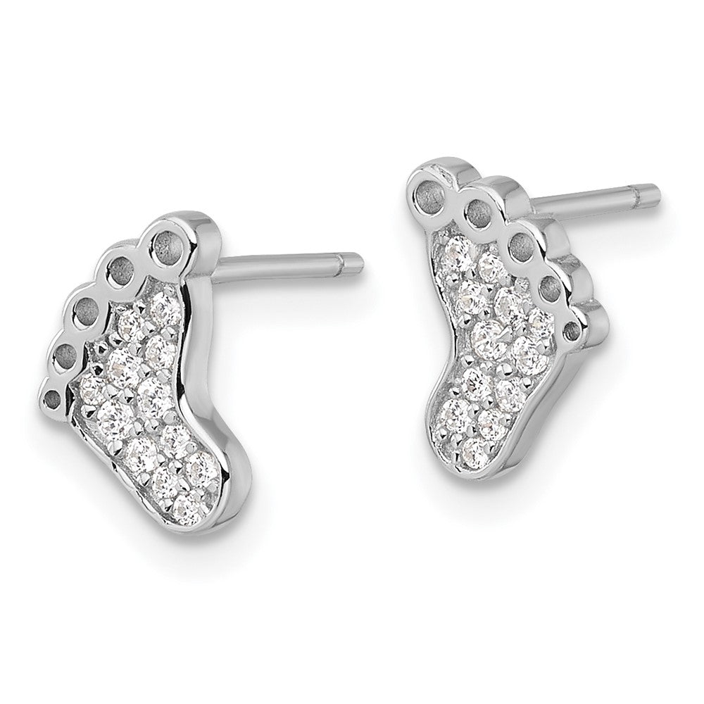Sterling Silver Rhodium-plated Polished CZ Footprints Post Earrings - Product Photo