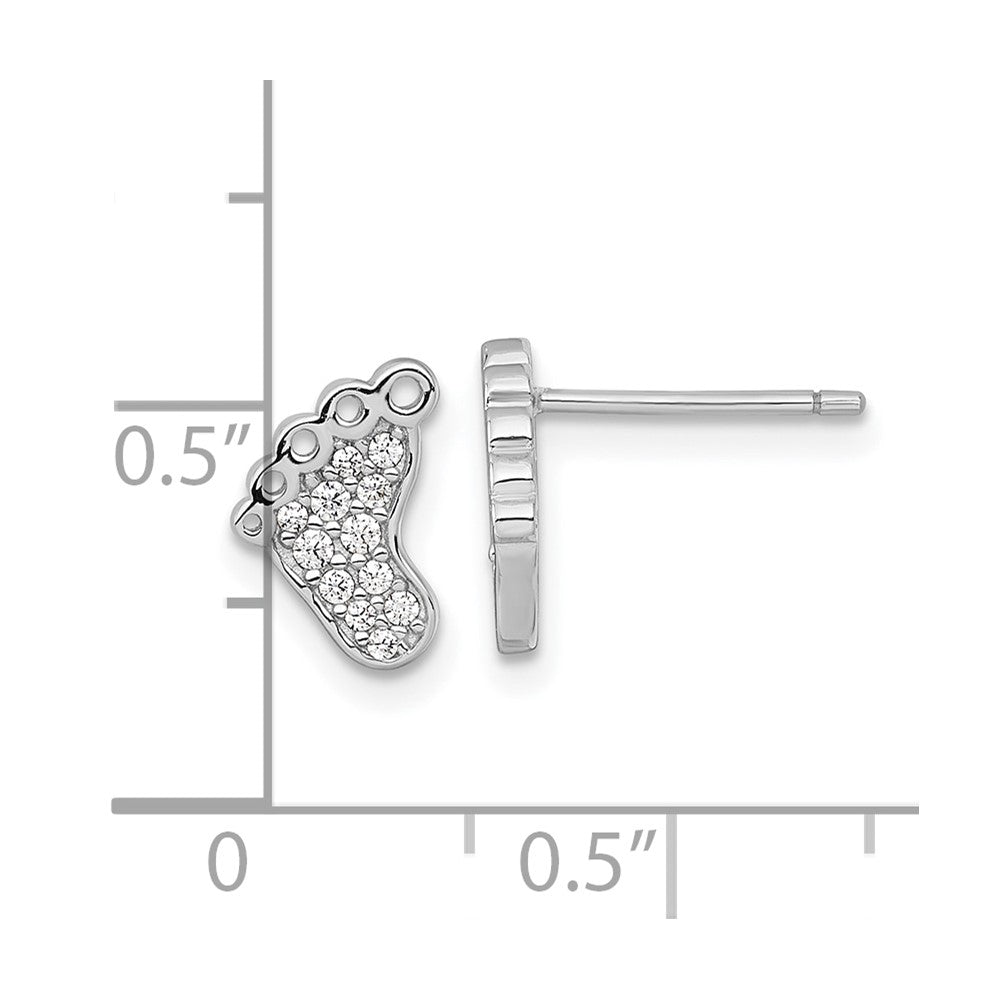 Sterling Silver Rhodium-plated Polished CZ Footprints Post Earrings - Product Photo