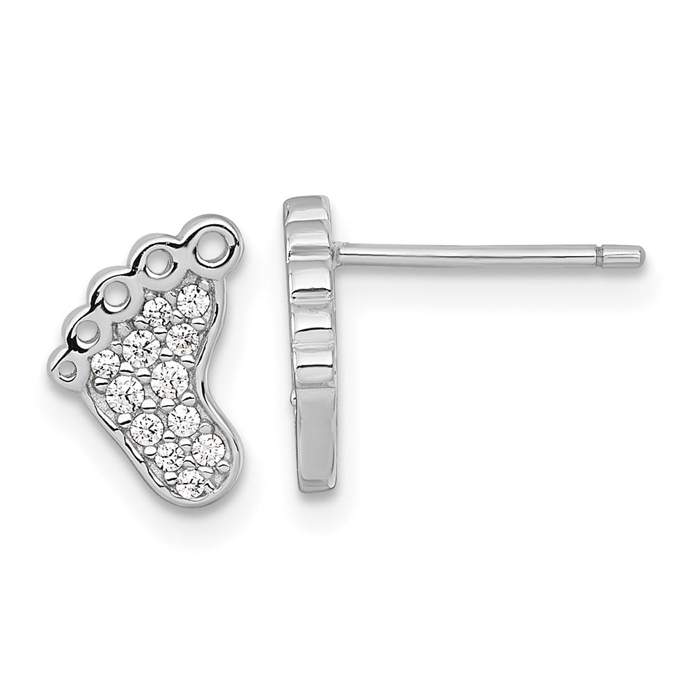 Sterling Silver Rhodium-plated Polished CZ Footprints Post Earrings - Product Photo