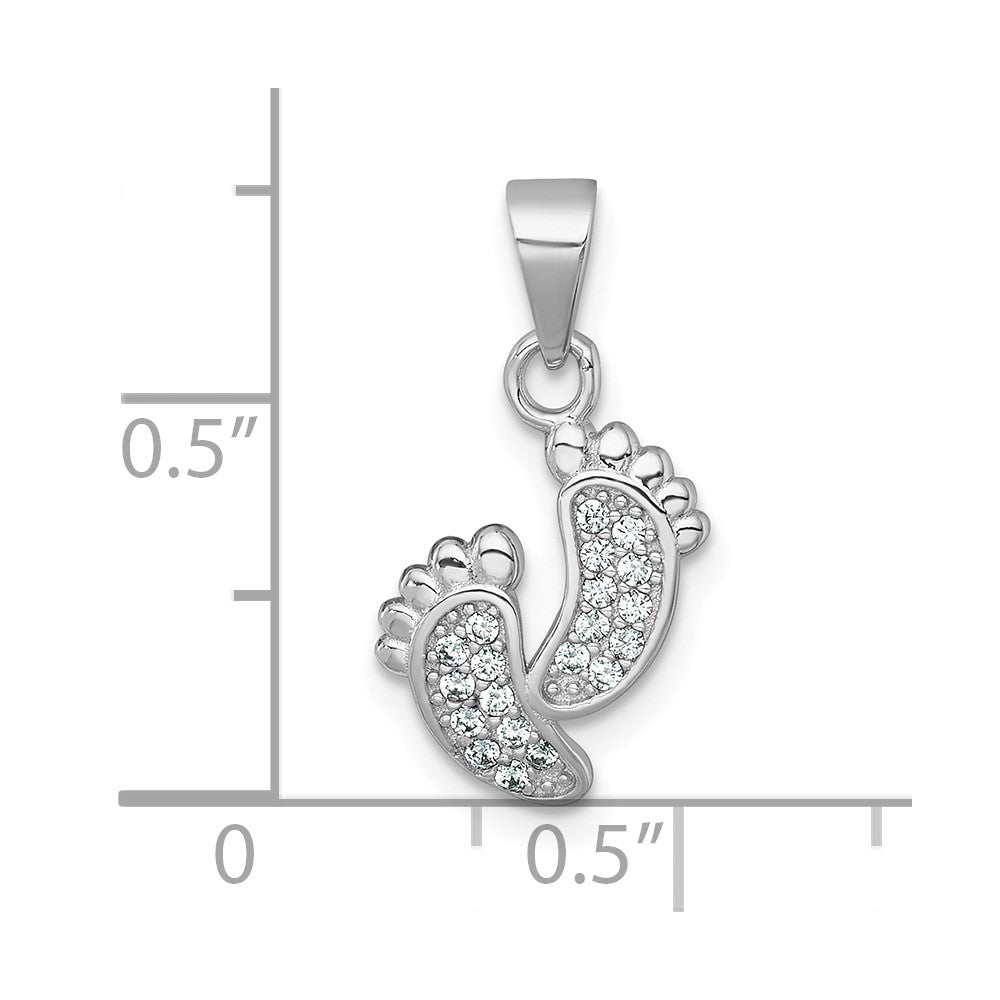 Sterling Silver Rhodium-plated Polished CZ Footprints Pendant - Product Photo