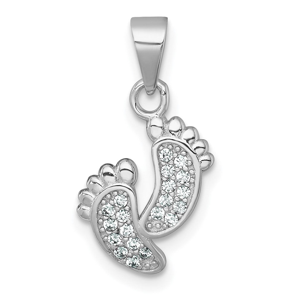 Sterling Silver Rhodium-plated Polished CZ Footprints Pendant - Product Photo