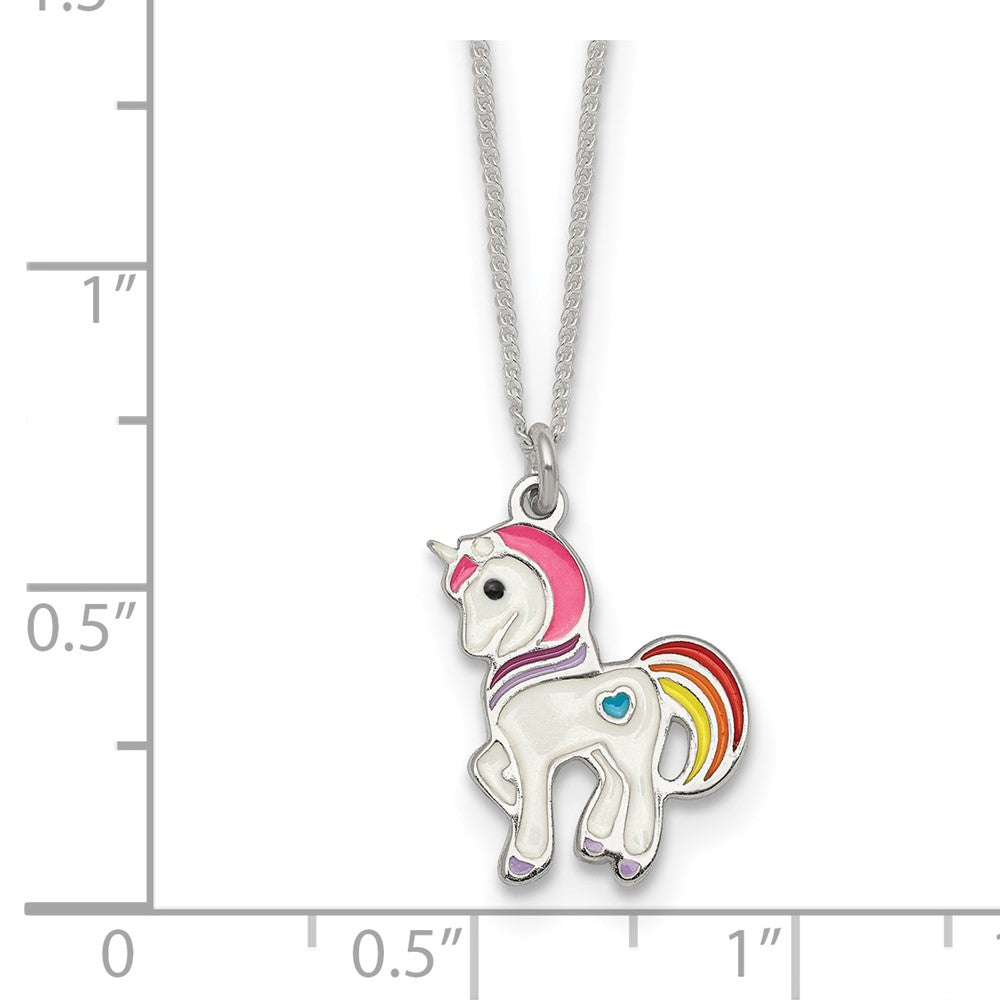 Sterling Silver Polished Enameled Unicorn Children's Necklace - Product Photo