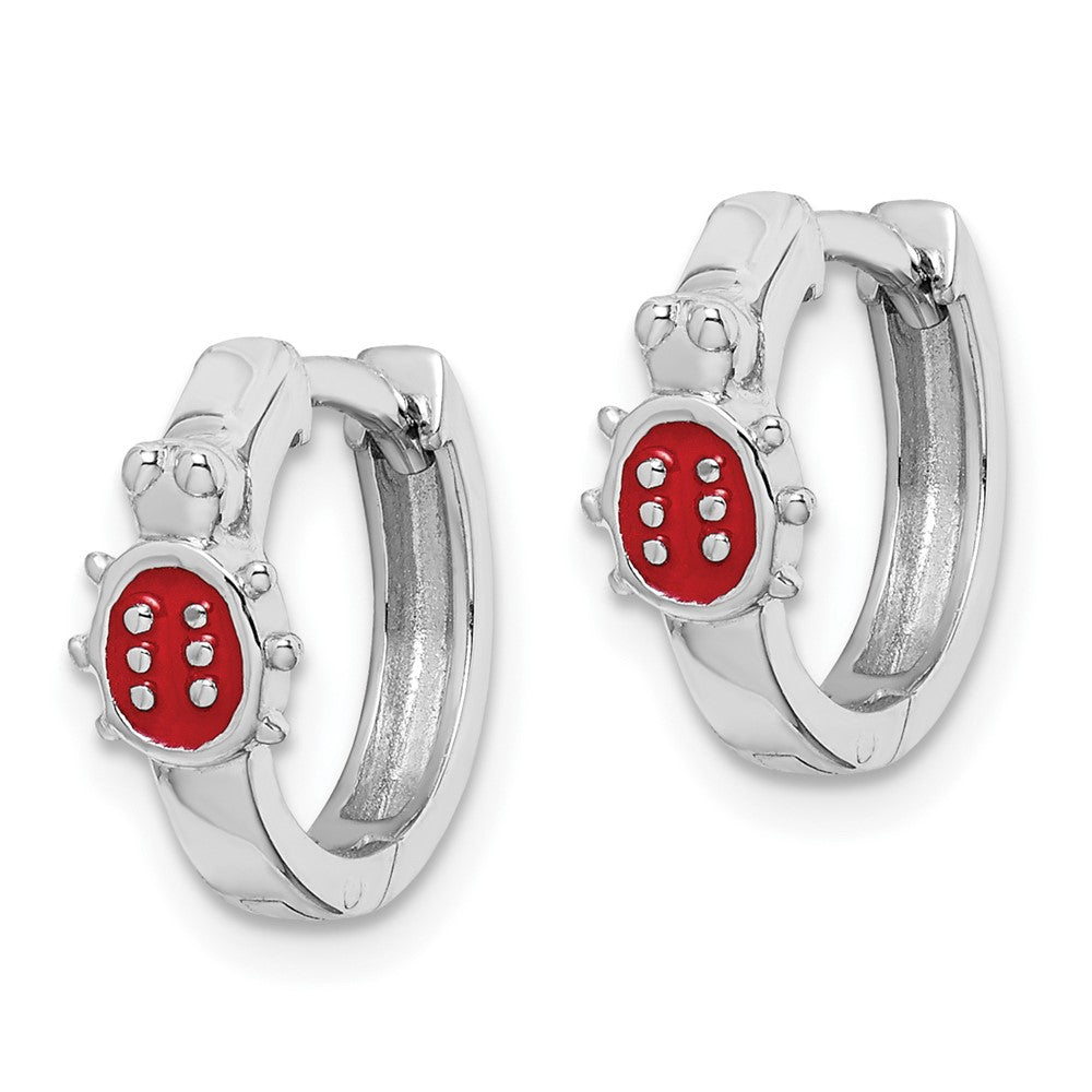 Sterling Silver Madi K RH-plated Enamel Ladybug Kids Round Hoops - Product Photo