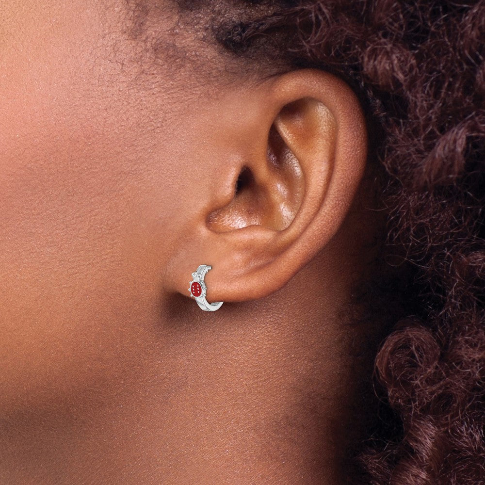 Sterling Silver Madi K RH-plated Enamel Ladybug Kids Round Hoops - Product Photo