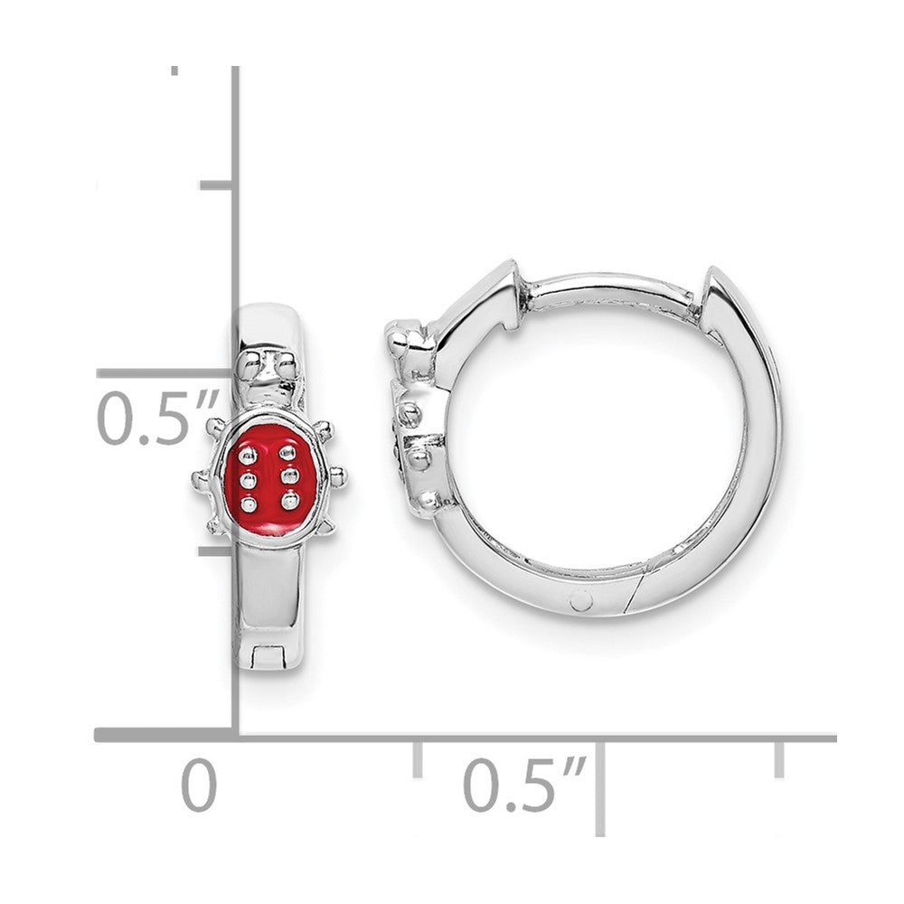 Sterling Silver Madi K RH-plated Enamel Ladybug Kids Round Hoops - Product Photo