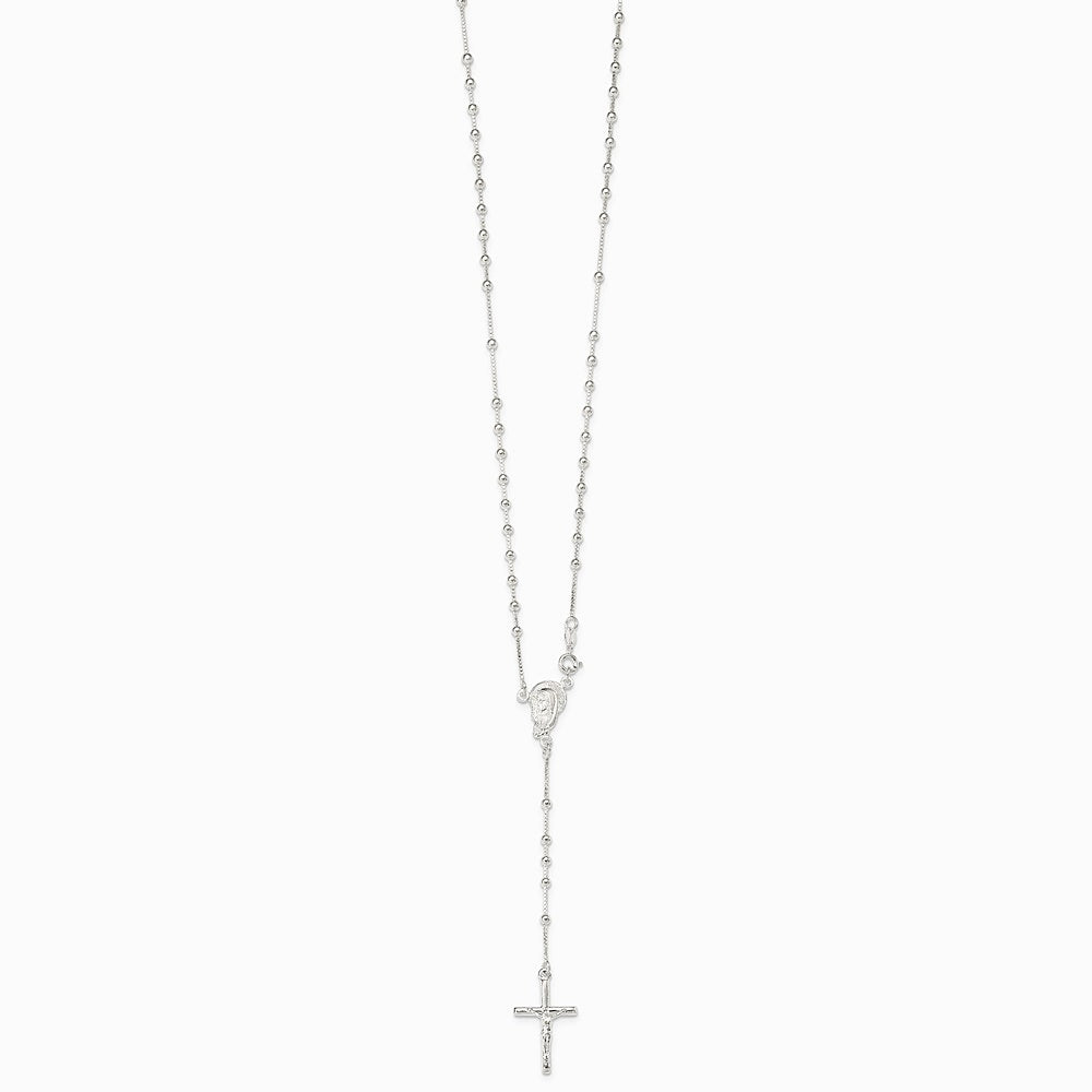 Sterling Silver Polished Bead Rosary 18 inch Necklace - Product Photo