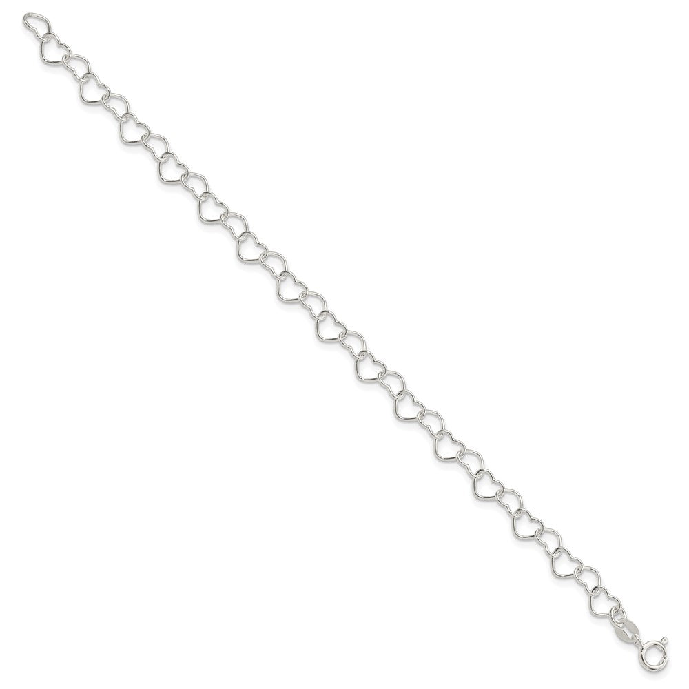 Sterling Silver 6inch Polished Fancy Heart Link Bracelet - Product Photo