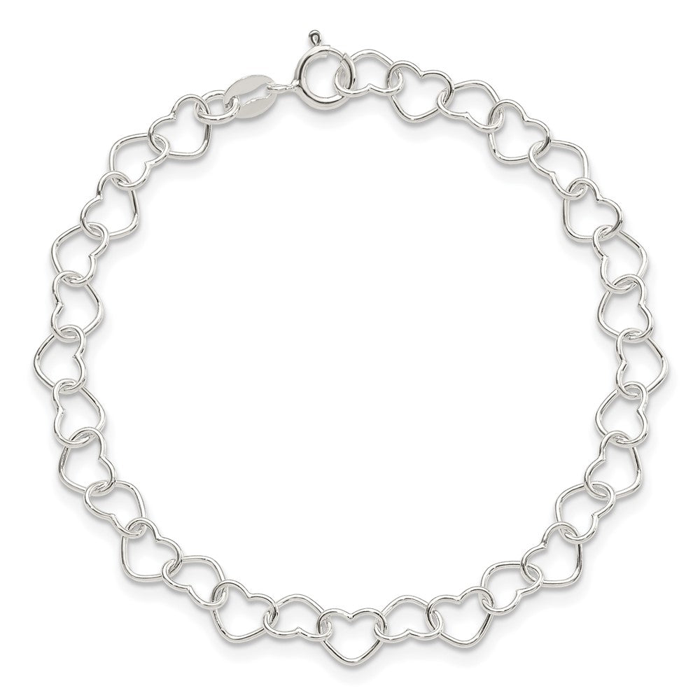 Sterling Silver 6inch Polished Fancy Heart Link Bracelet - Product Photo