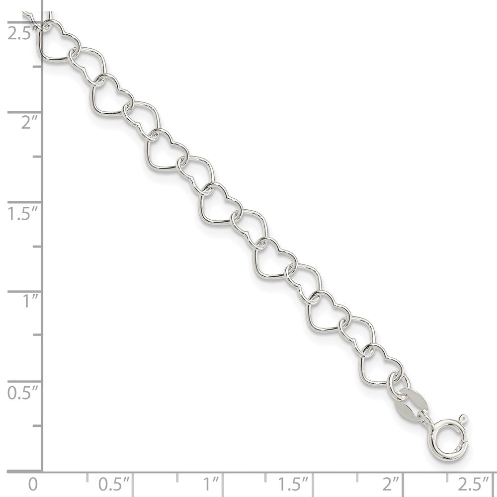 Sterling Silver 6inch Polished Fancy Heart Link Bracelet - Product Photo