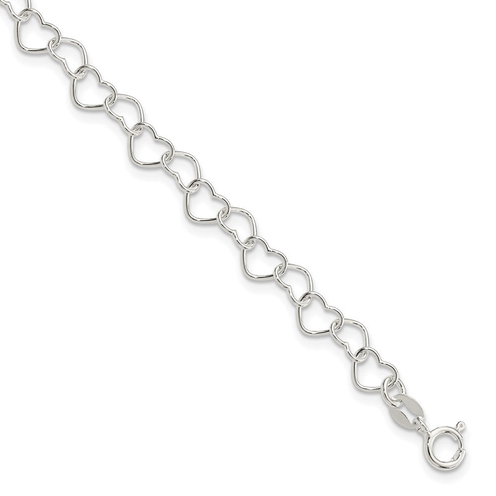 Sterling Silver 6inch Polished Fancy Heart Link Bracelet - Product Photo