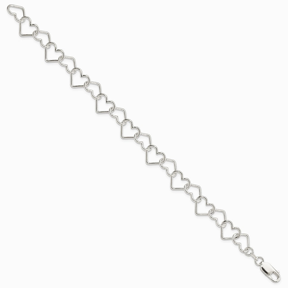 Sterling Silver Polished Fancy Large Heart Link Bracelet - Product Photo