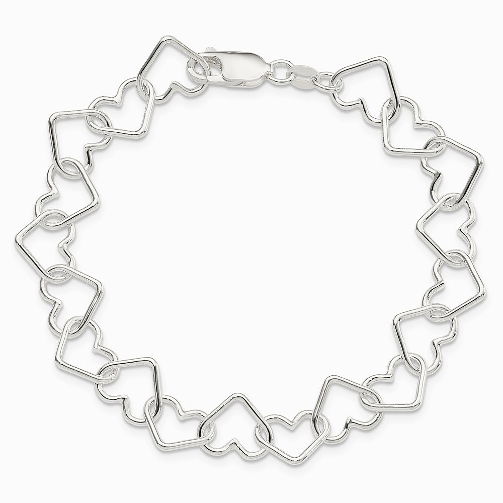 Sterling Silver Polished Fancy Large Heart Link Bracelet - Product Photo