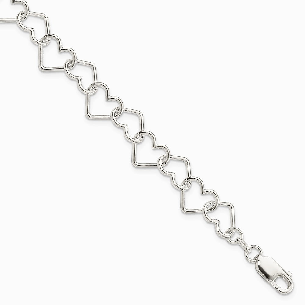 Sterling Silver Polished Fancy Large Heart Link Bracelet