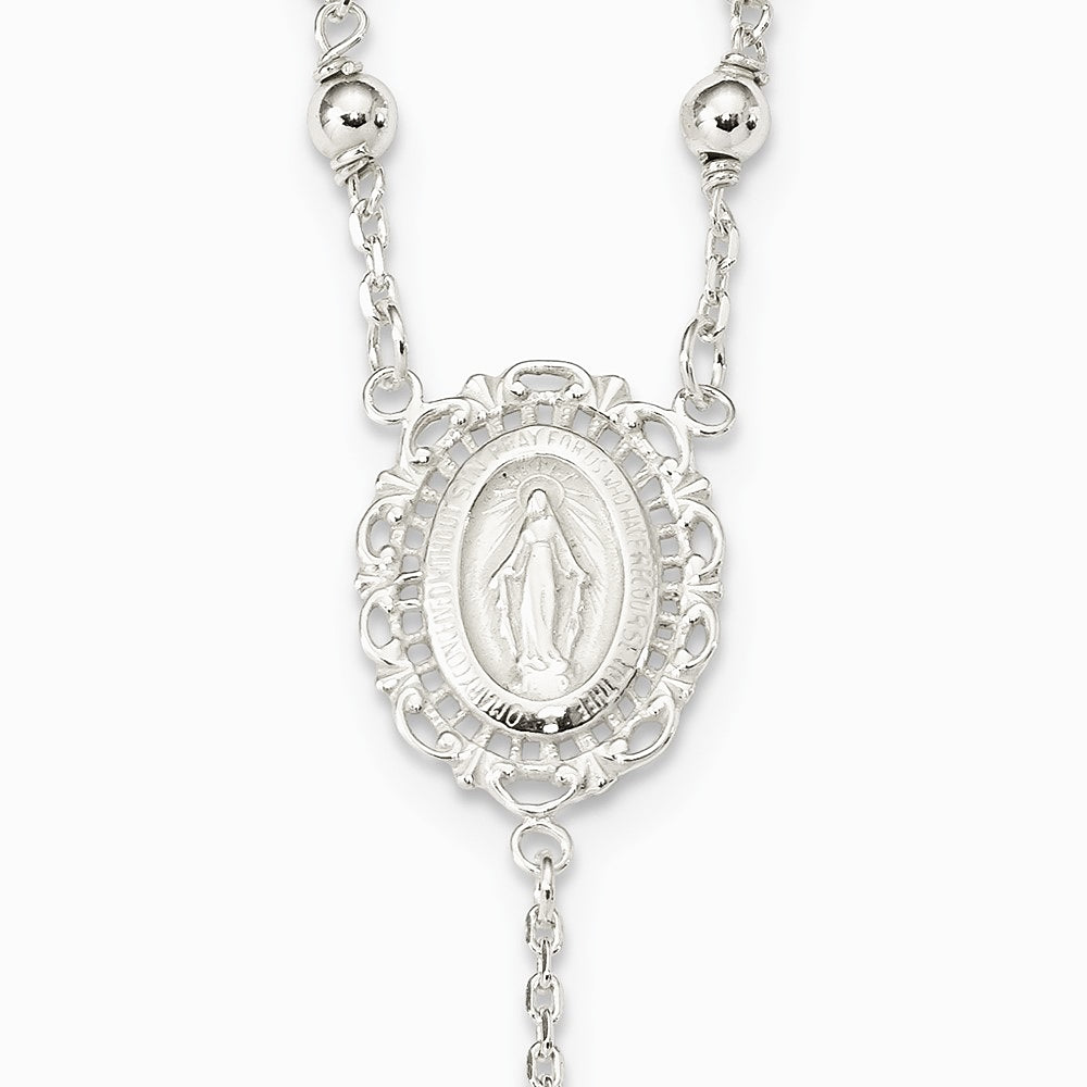 Sterling Silver Polished Rosary Necklace - Product Photo