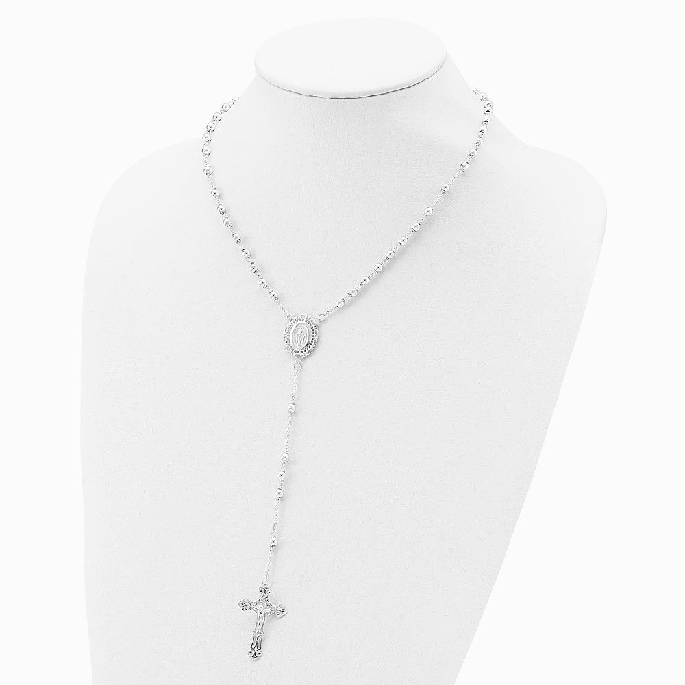 Sterling Silver Polished Rosary Necklace - Product Photo